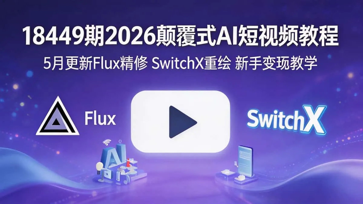 18449期2026颠覆式AI短视频教程 5月更新Flux精修SwitchX重绘新手变现教学
