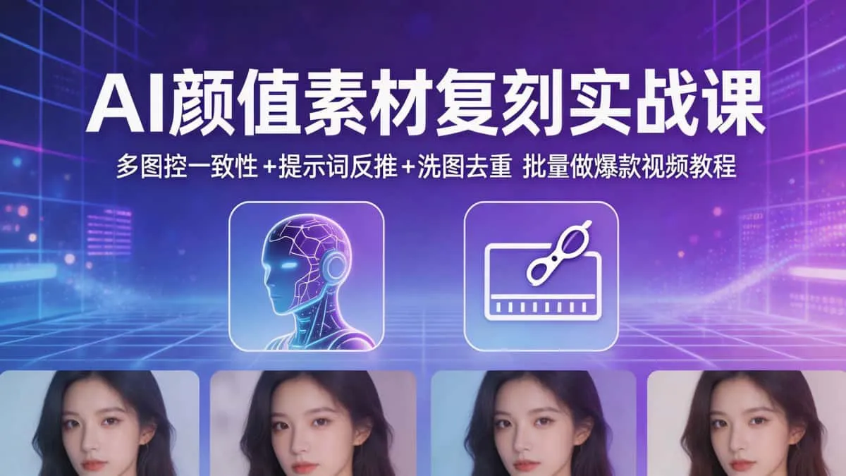 （18450期）AI颜值素材复刻实战课｜多图控一致性+提示词反推+洗图去重，批量做爆款视频教程