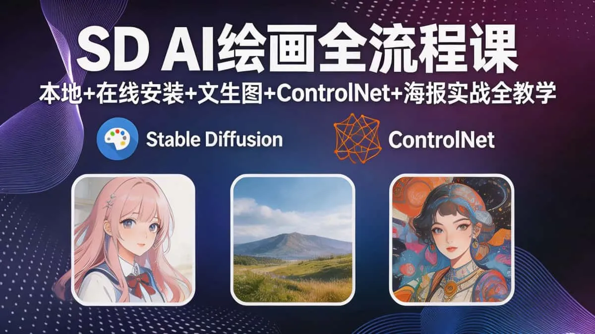 （18453期）SD AI绘画全流程课，本地+在线安装+文生图+ControlNet+海报实战全教学