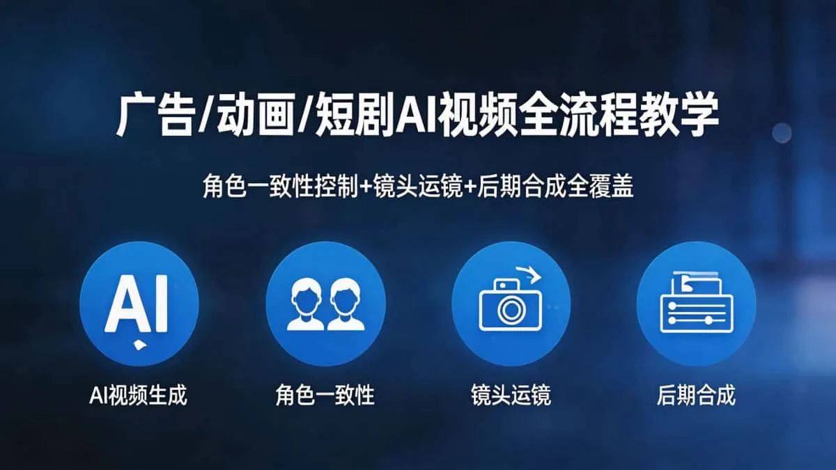 （18453期）广告/动画/短剧AI视频全流程教学，角色一致性控制+镜头运镜+后期合成全覆盖